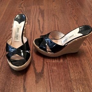 Jimmy Choo Patent Leather Platform Wedge Sandals Size 36